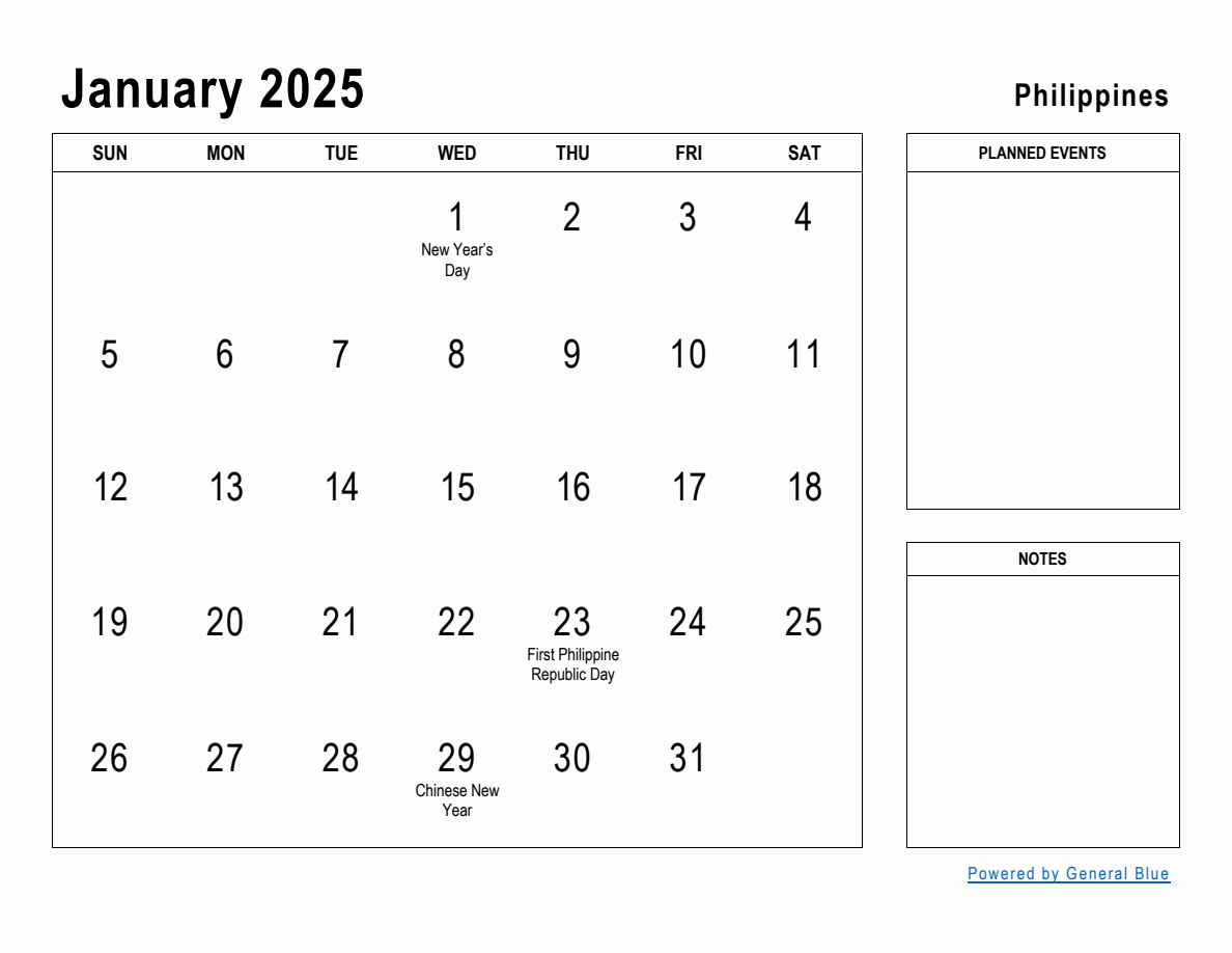 January 2025 Planner with Philippines Holidays