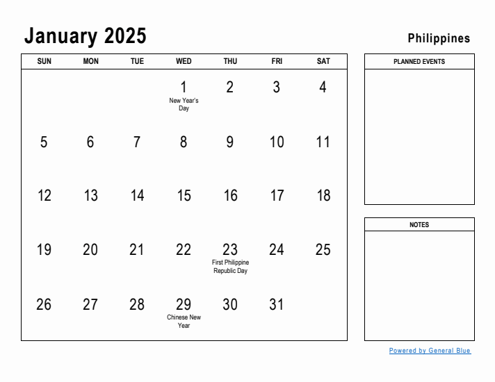 January 2025 Planner with Philippines Holidays