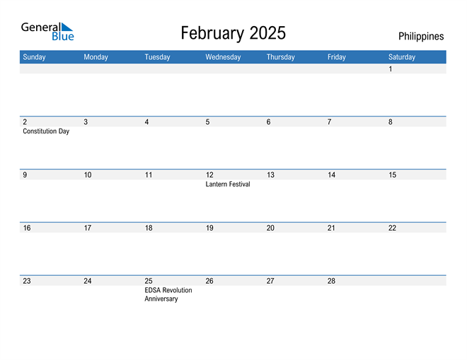 February 2025 Calendar with Philippines Holidays