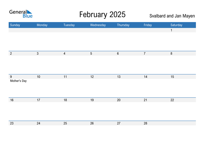 Svalbard and Jan Mayen February 2025 Calendar with Holidays