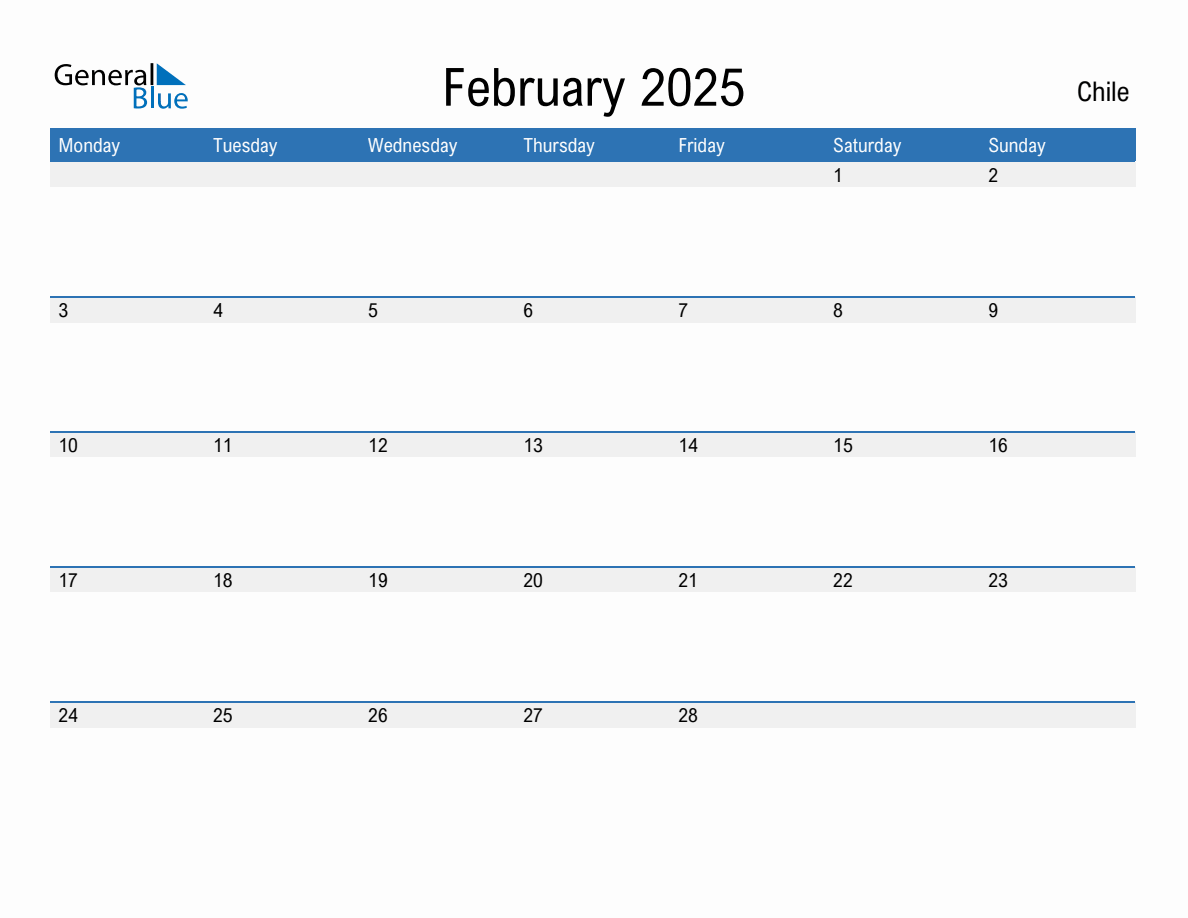 Editable February 2025 Calendar with Chile Holidays