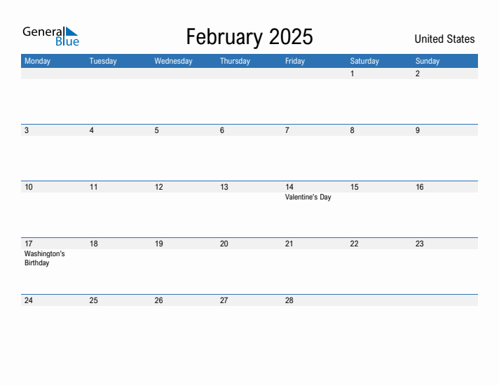 Editable February 2025 Calendar with United States Holidays