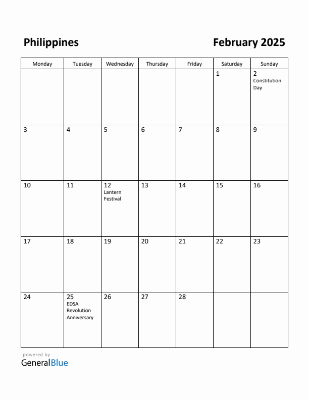 Free Printable February 2025 Calendar for Philippines