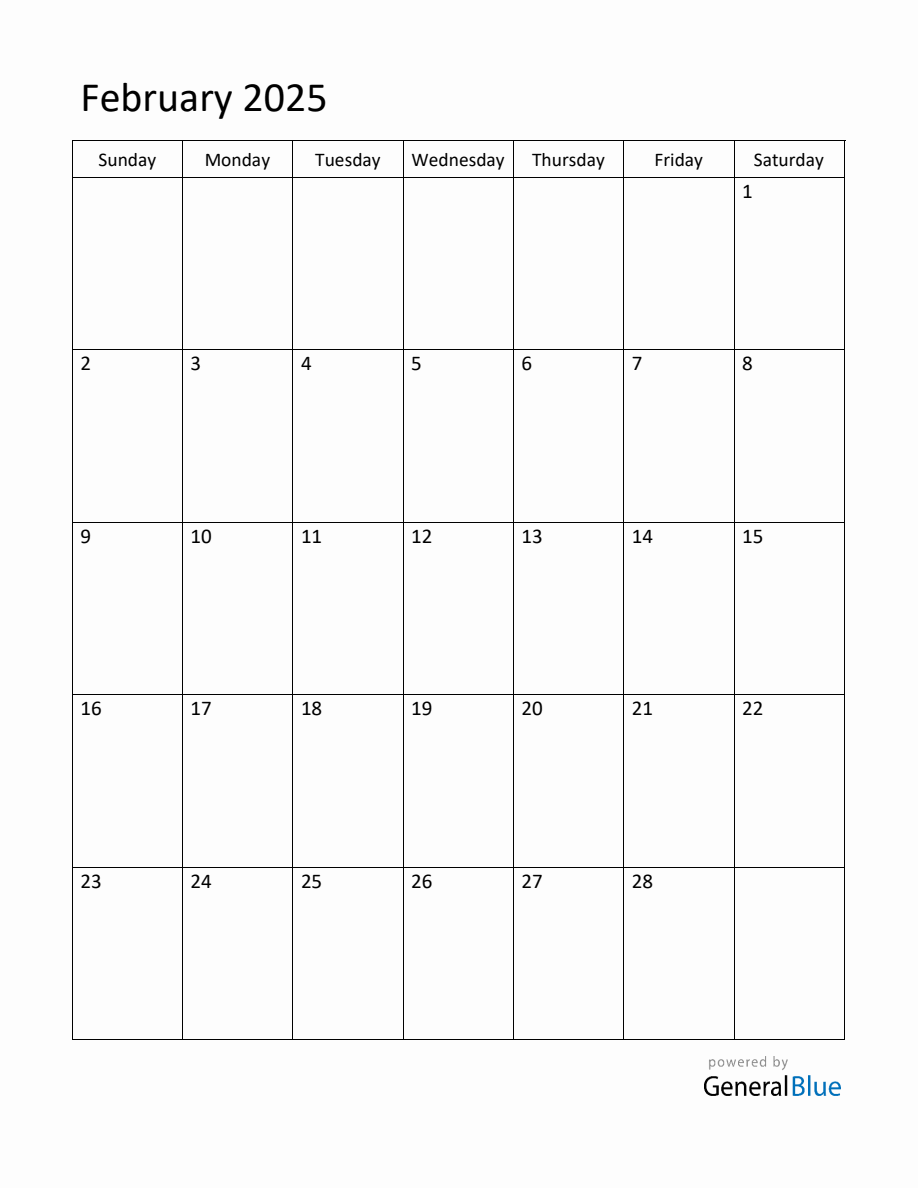 Editable February 2025 Monthly Calendar