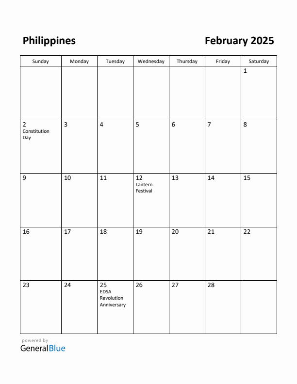Free Printable February 2025 Calendar for Philippines