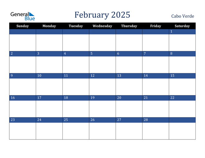 Cabo Verde February 2025 Calendar with Holidays
