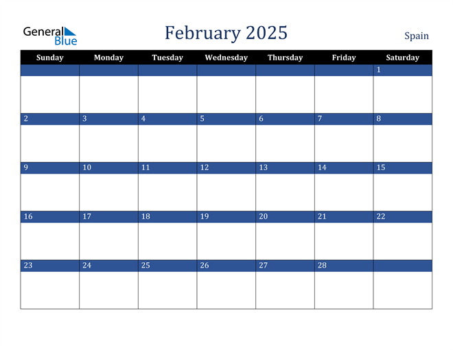 Spain February 2025 Calendar with Holidays