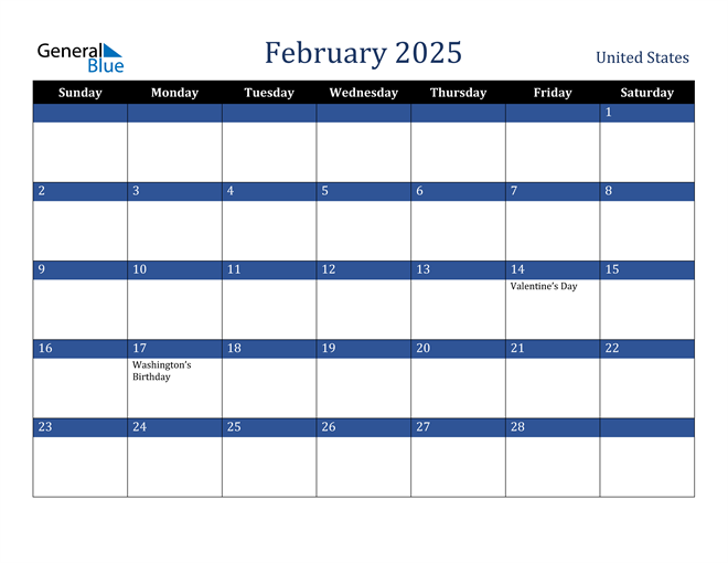 February 2025 United States Calendar