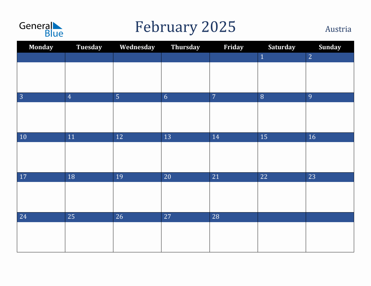 February 2025 Austria Holiday Calendar