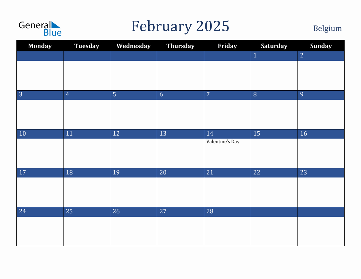 February 2025 Belgium Holiday Calendar