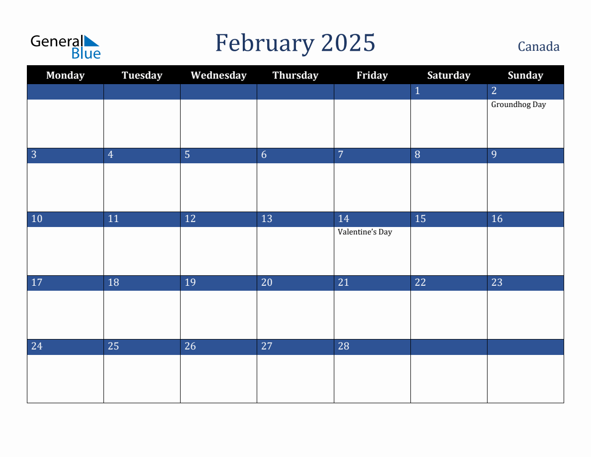 February 2025 Canada Holiday Calendar
