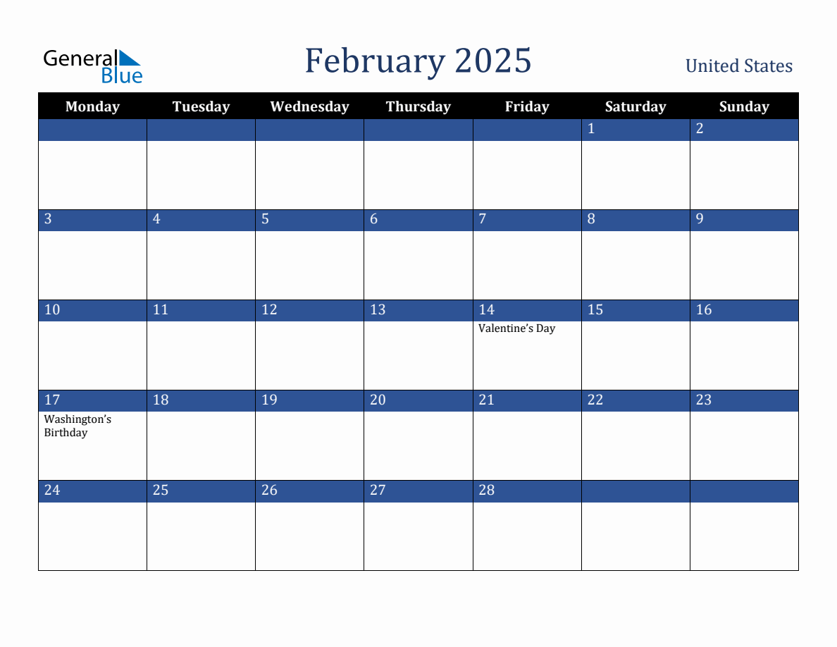 February 2025 United States Holiday Calendar