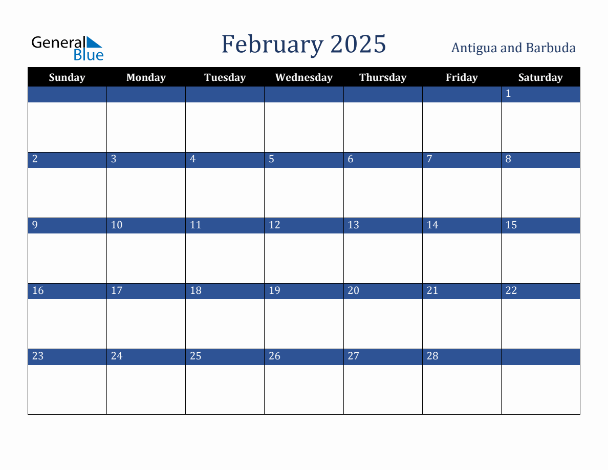 February 2025 Antigua and Barbuda Holiday Calendar