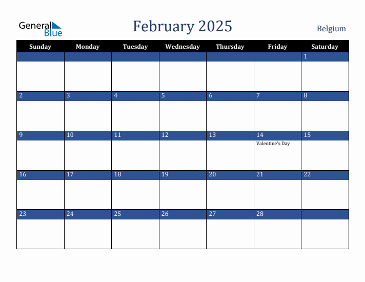 February 2025 Belgium Calendar (Sunday Start)