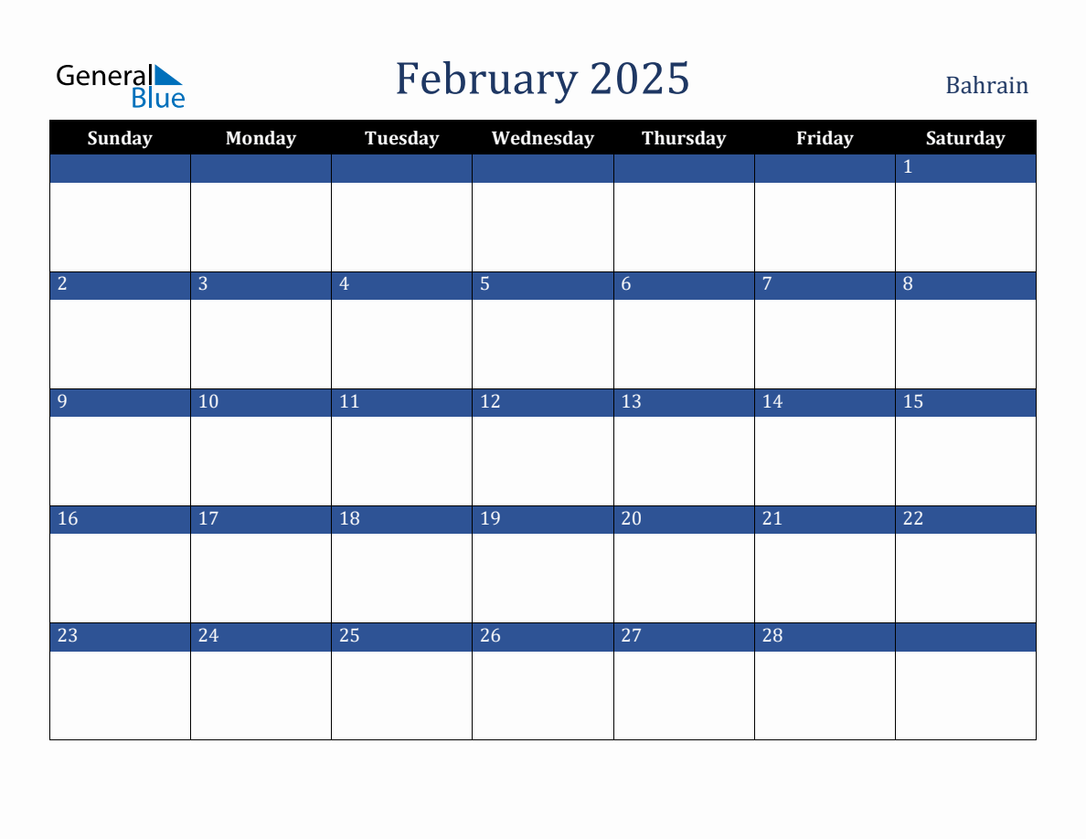 February 2025 Bahrain Holiday Calendar