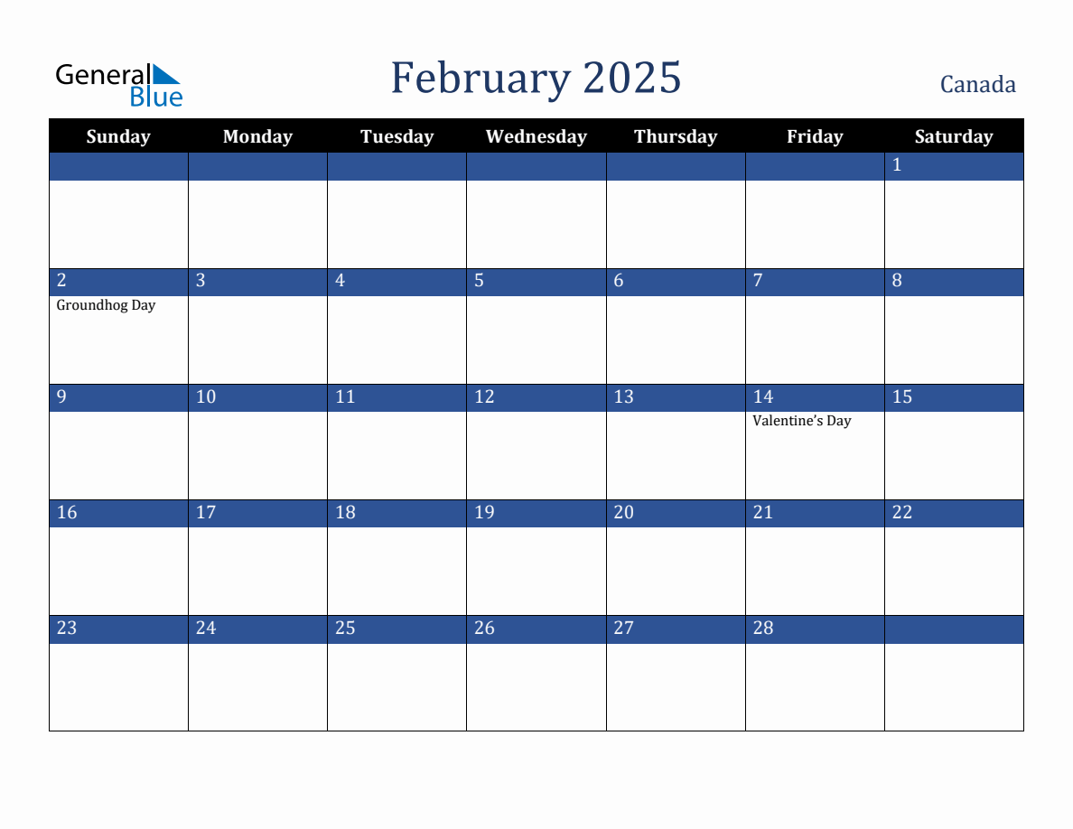 February 2025 Canada Holiday Calendar