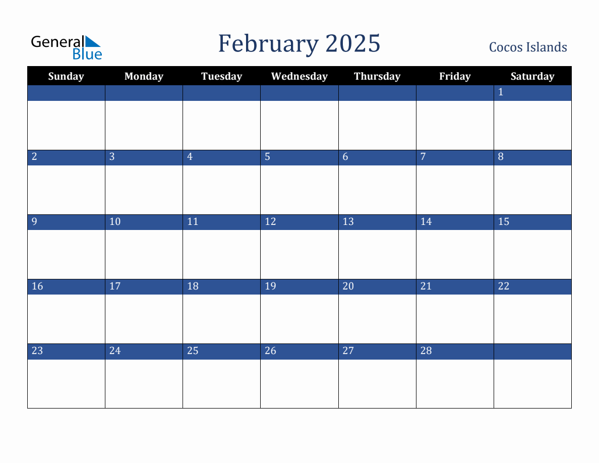 February 2025 Cocos Islands Holiday Calendar