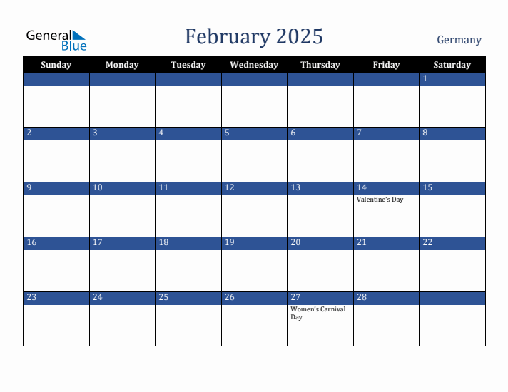 February 2025 Germany Calendar (Sunday Start)