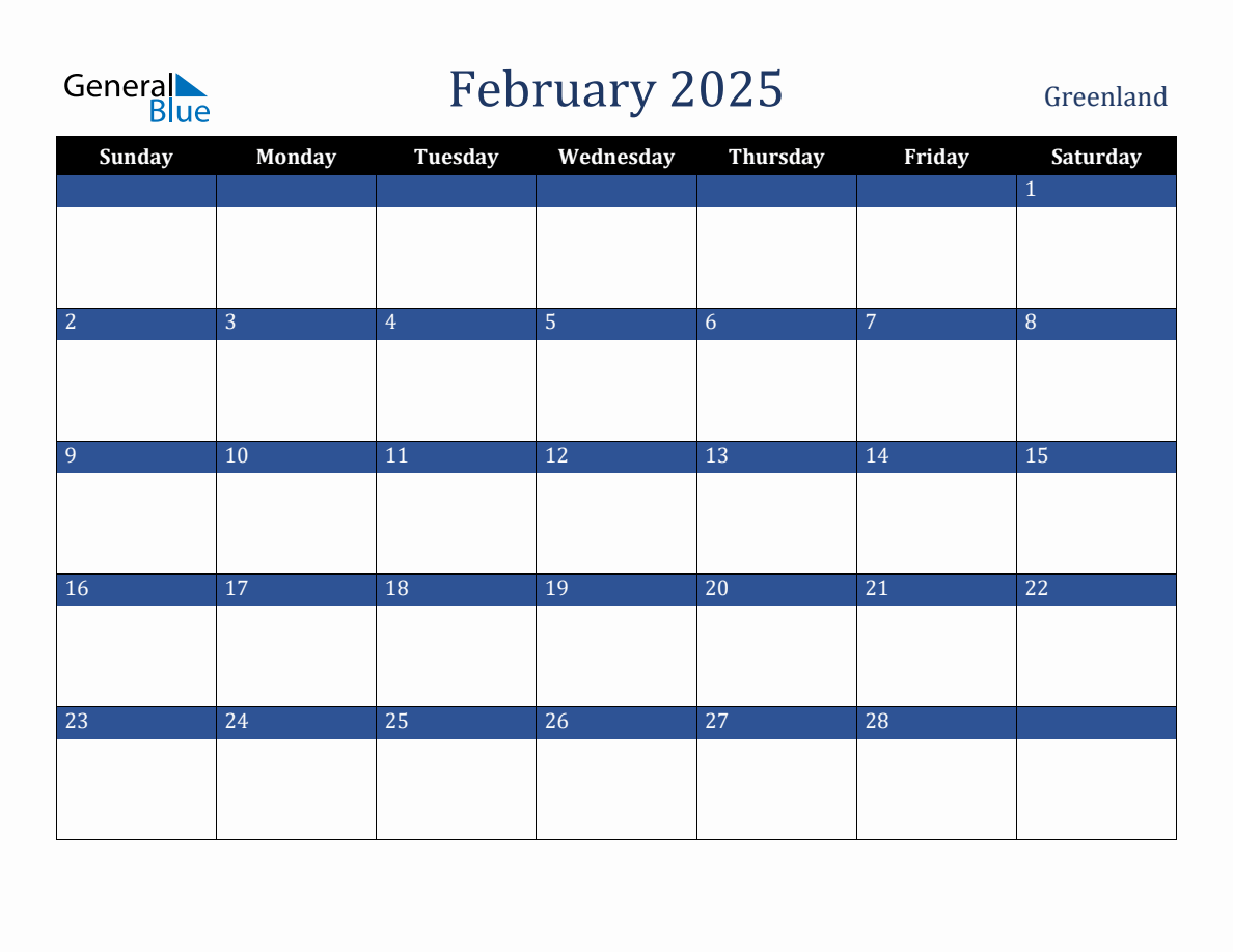 February 2025 Greenland Holiday Calendar