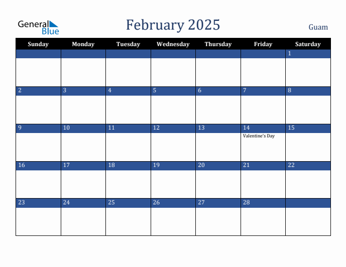 February 2025 Guam Calendar (Sunday Start)