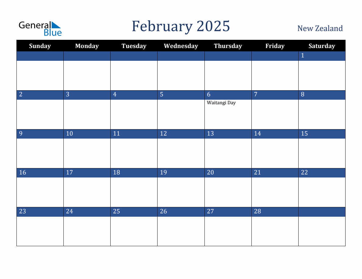 February 2025 New Zealand Holiday Calendar