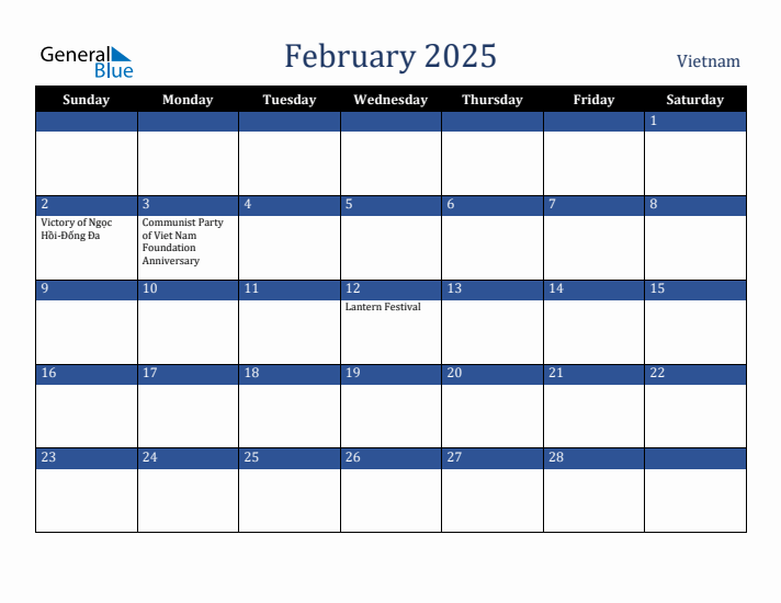 February 2025 Vietnam Calendar (Sunday Start)