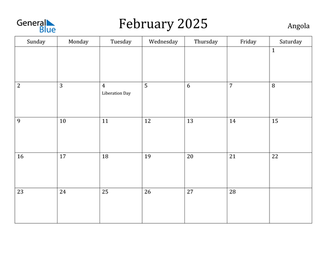 February 2025 Calendar Angola
