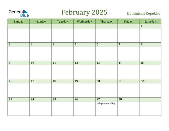 Dominican Republic February 2025 Calendar with Holidays