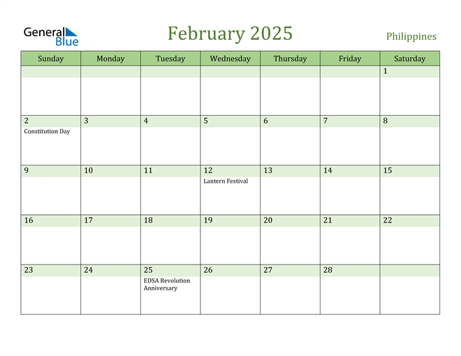 Philippines February 2025 Calendar with Holidays