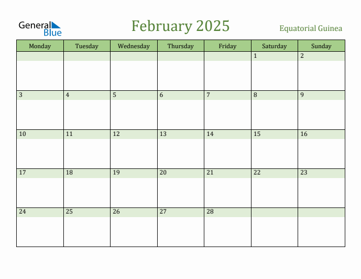 February 2025 Calendar with Equatorial Guinea Holidays