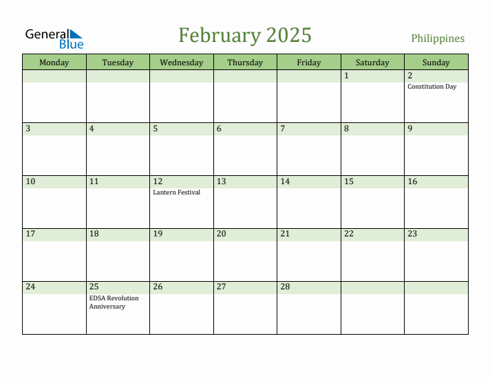 February 2025 Calendar with Philippines Holidays