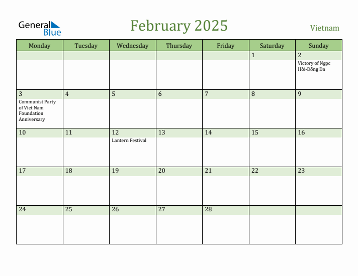 February 2025 Calendar with Vietnam Holidays