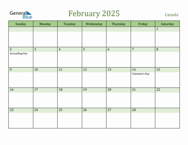 February 2025 Calendar with Canada Holidays