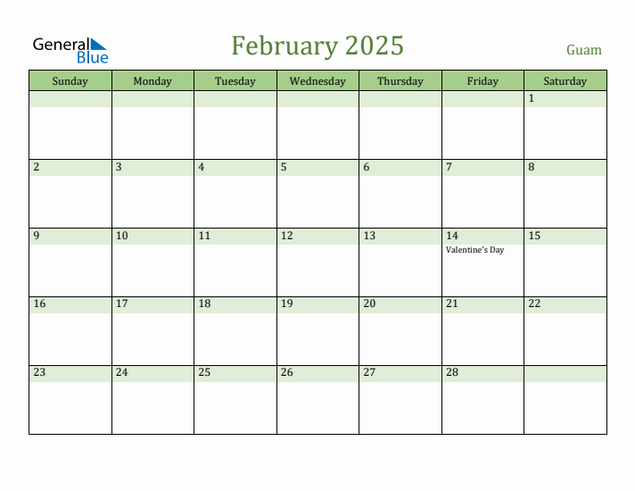 February 2025 Calendar with Guam Holidays