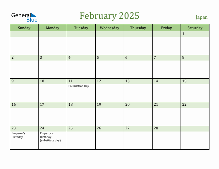 February 2025 Calendar with Japan Holidays