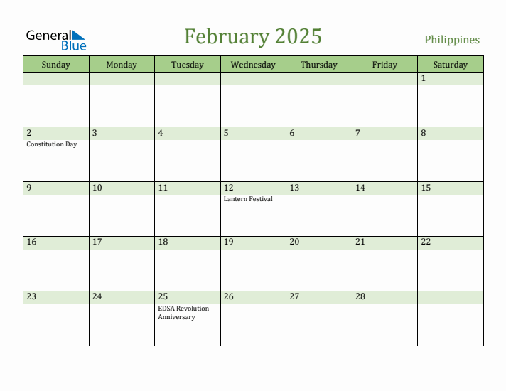 Fillable Holiday Calendar for Philippines February 2025