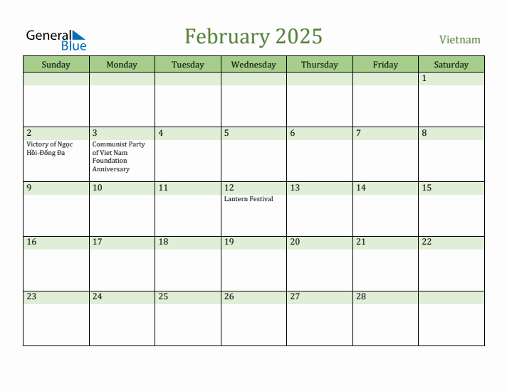 February 2025 Calendar with Vietnam Holidays