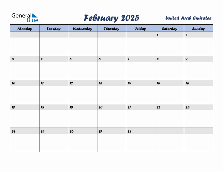 February 2025 Calendar with Holidays in United Arab Emirates