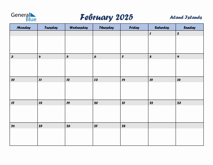 February 2025 Calendar with Holidays in Aland Islands
