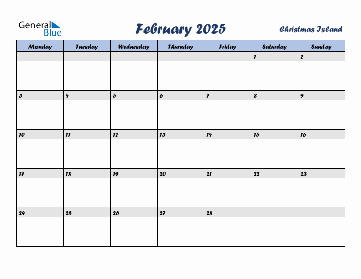 February 2025 Calendar with Holidays in Christmas Island