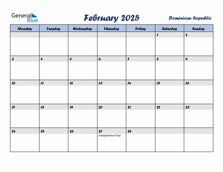 February 2025 Calendar with Holidays in Dominican Republic