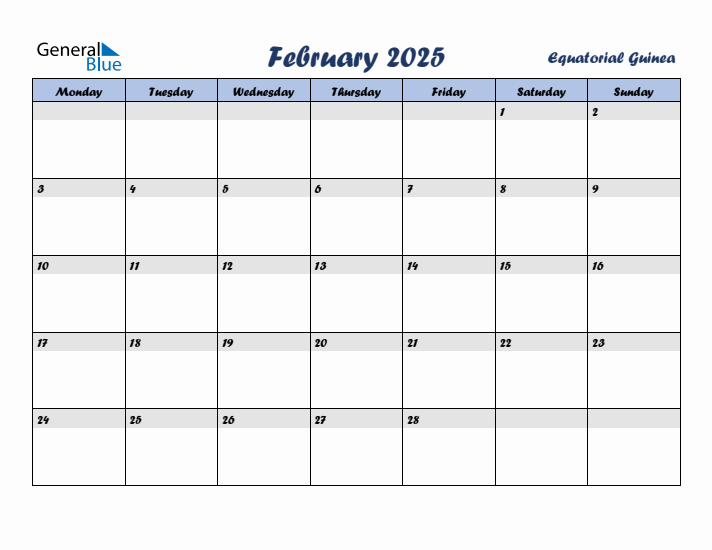 February 2025 Calendar with Holidays in Equatorial Guinea
