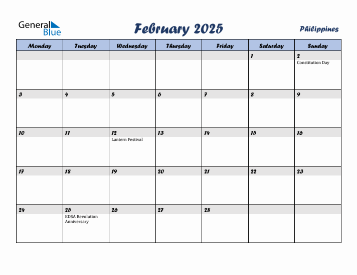 February 2025 Calendar with Holidays in Philippines