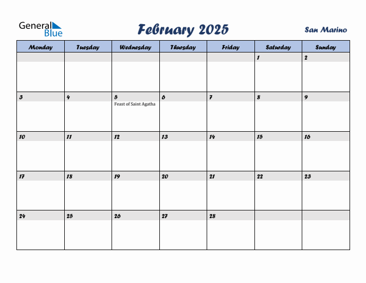 February 2025 Calendar with Holidays in San Marino