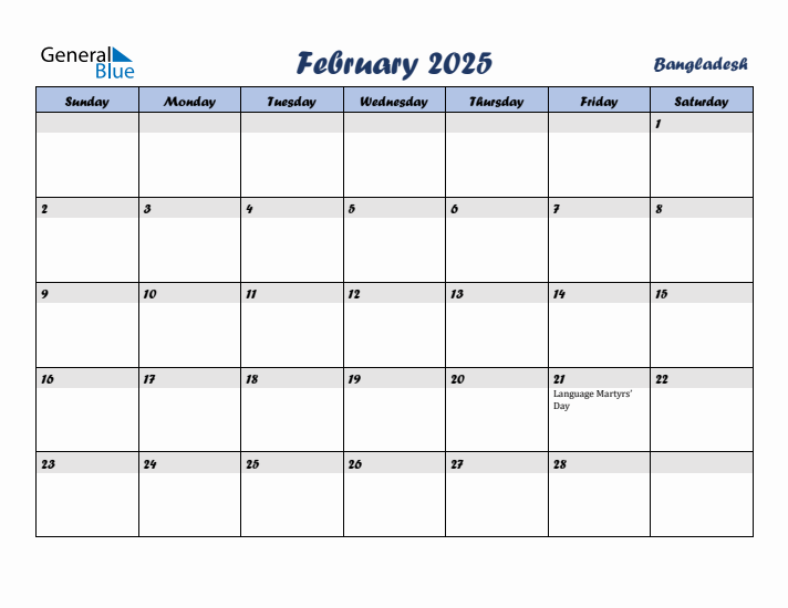February 2025 Calendar with Holidays in Bangladesh