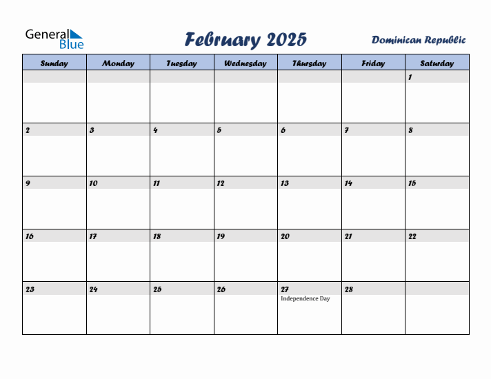 February 2025 Calendar with Holidays in Dominican Republic