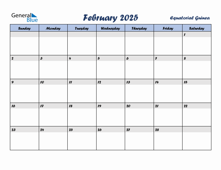 February 2025 Calendar with Holidays in Equatorial Guinea