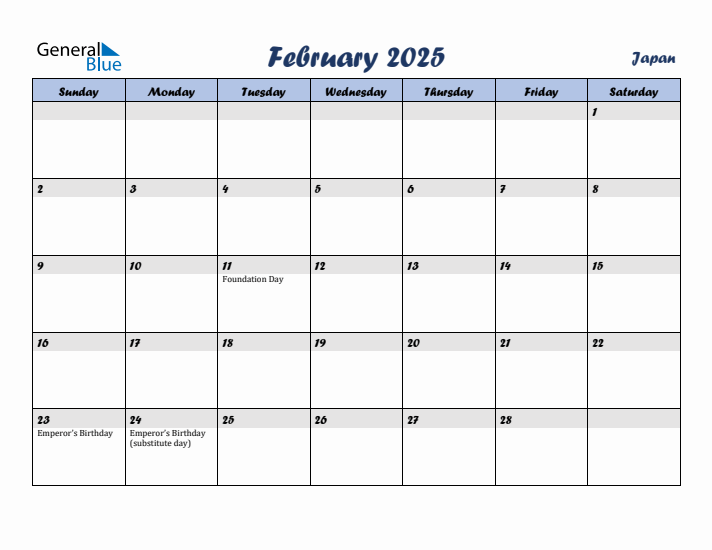 February 2025 Calendar with Holidays in Japan