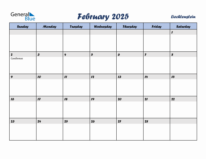 February 2025 Calendar with Holidays in Liechtenstein