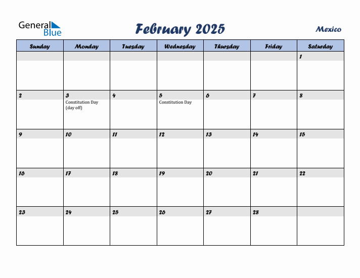 February 2025 Calendar with Holidays in Mexico